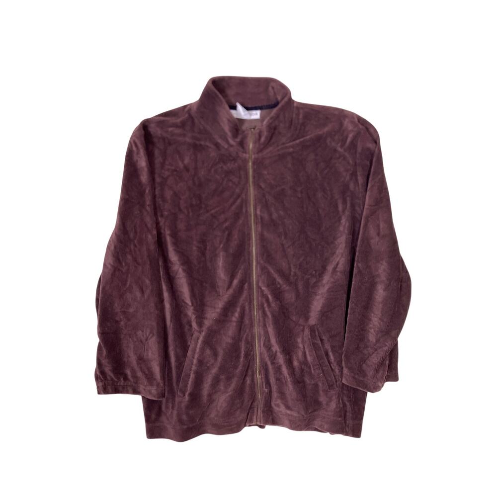 Vintage Sag Harbor Brown Velour Velvet Quarter Zip Pullover Women’s XL Soft